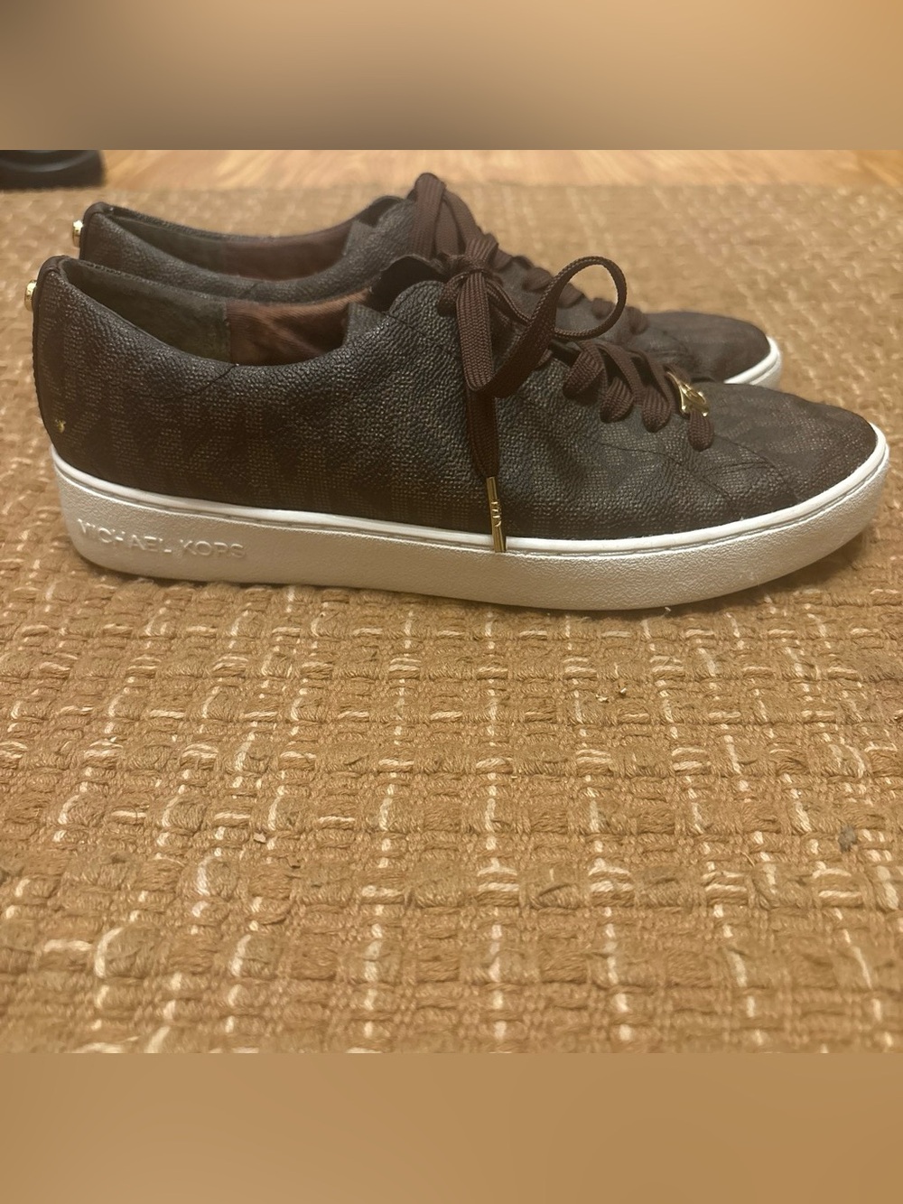Michael Kors Brown Logo Slip-On Flats with Gold Insole Accent